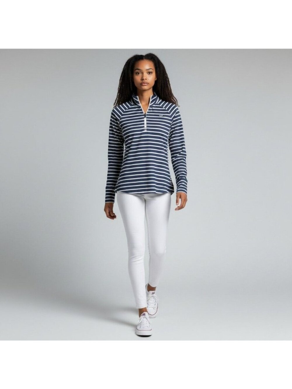 Vineyard Vines Womens Performance 3/4 Zip Pullover Navy White Striped Size S